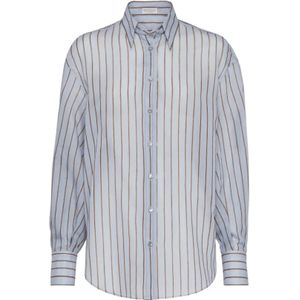 Brunello Cucinelli, Blouses & Shirts, Dames, Blauw, L, Katoen, Lichtblauw Gestreept Overhemd
