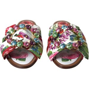 Dolce & Gabbana, Schoenen, Dames, Veelkleurig, 36 EU, Katoen, Platte sandalen met bloemenprint