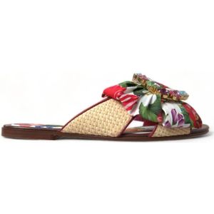 Dolce & Gabbana, Schoenen, Dames, Veelkleurig, 36 EU, Katoen, Platte sandalen met bloemenprint