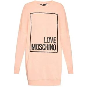 Love Moschino, Roze Katoenen Jurk met Eco-Leren Logo Roze, Dames, Maat:S