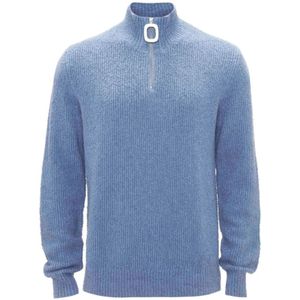 JW Anderson, Blauwe Bouclé Katoen en Kasjmier Trui met Rits Blauw, Heren, Maat:L