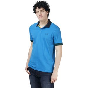 Sun68, Tops, Heren, Blauw, M, Katoen, Turquoise Polo Shirt - Klassieke Kraag, Korte Mouw