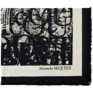 Alexander McQueen, Accessoires, Heren, Veelkleurig, ONE Size, Wol, Multicolor Biker Sjaal - Ivoor/Zwart - Wol