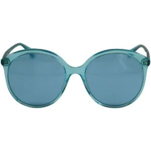 Gucci Vintage, Pre-owned, Dames, Blauw, ONE Size, Turquoise Oversized Ronde Zonnebril