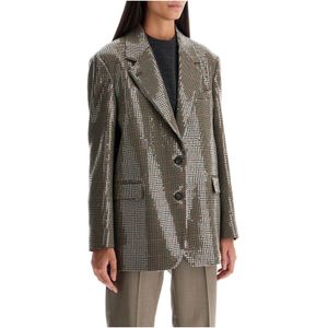 Golden Goose, Jassen, Dames, Beige, S, Wol, Paillet Pied-de-poule Journey Line Blazer