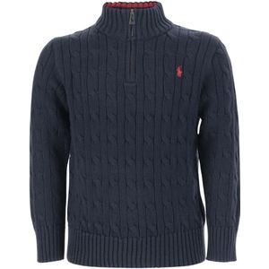 Polo Ralph Lauren, Truien, Heren, Blauw, M, Katoen, Navy Katoen Rits Cardigan Gevlochten