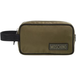 Moschino, Toilettas met ritssluiting en logo Groen, Heren, Maat:ONE Size