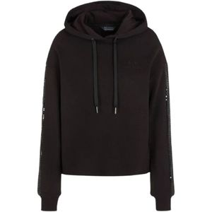 Armani Exchange, Sweatshirts & Hoodies, Dames, Zwart, XS, Katoen, Zwarte Sweatshirt Met Capuchon Aw 23 Winterstijl