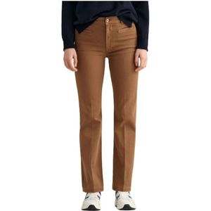 Gant, Flare Katoenen Jersey Broek Bruin, Dames, Maat:W30