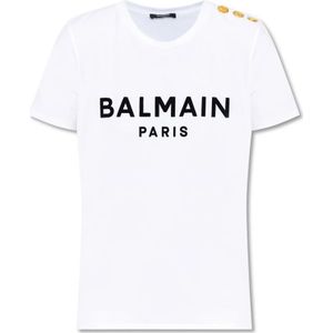 Balmain, Tops, Dames, Wit, 2Xs, Katoen, Logo T-shirt
