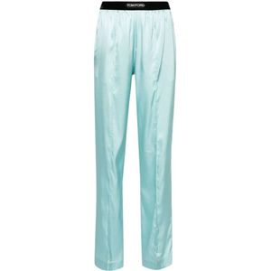 Tom Ford, Lichtblauwe Zijden Satijnen Broek Blauw, Dames, Maat:XS