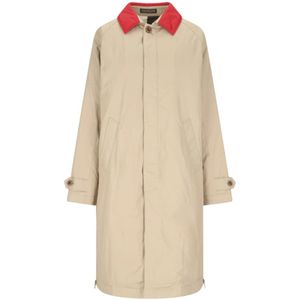 Undercover, Beige Katoenen Trenchcoat met Rode trastkraag Beige, Dames, Maat:M