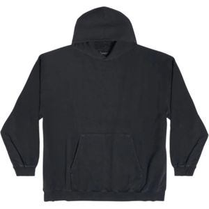 Balenciaga, Sweatshirts & Hoodies, Dames, Grijs, M, Katoen, Zwarte Loopback Hoodie met Zilveren Achterlogo