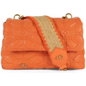 La Carrie, Tassen, Dames, Oranje, ONE Size, Leer, Leren handtas Stichspoon Stephy Medium