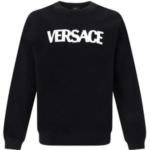 Versace, Sweatshirts & Hoodies, Heren, Zwart, S, Polyester, Zwarte Logo Sweatshirt voor Heren