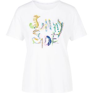 Marc Cain, Tops, Dames, Wit, L, Pailletten, Kleurrijk Print T-shirt met kralen en pailletten