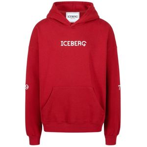 Iceberg, Sweatshirts & Hoodies, Heren, Rood, M, Katoen, Logo Print Hoodie van Zacht Katoen Fleece