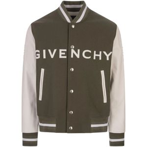 Givenchy, Jassen, Heren, Groen, L, Wol, Groene Bomberjack Melange Wol Leer