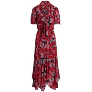 Polo Ralph Lauren, Kleedjes, Dames, Rood, M, Georgette klaproos bloemen lange jurk