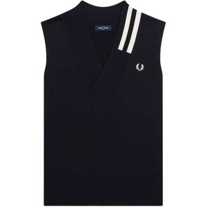 Fred Perry, Fp V-Hals Gebroken Tip Tank Blauw, Heren, Maat:M