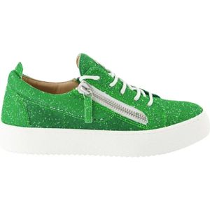 Giuseppe Zanotti, Groene Glitter Leren Sneakers Groen, Dames, Maat:37 EU