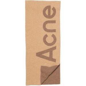 Acne Studios, Accessoires, unisex, Bruin, ONE Size, Wol, Beige Bruin Jacquard Logo Sjaal