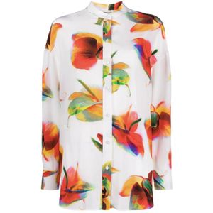 Alexander McQueen, Blouses & Shirts, Dames, Veelkleurig, M, Zijden Overhemd met Bloemenprint