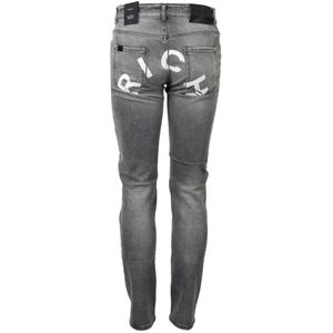 John Richmond, Jeans, Heren, Grijs, W35, Katoen, Versleten straight leg jeans