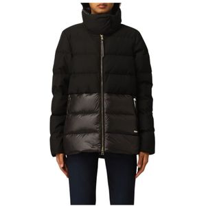 Woolrich, Jassen, Dames, Zwart, L, Polyester, Korte Luxe Puffy Donsjas