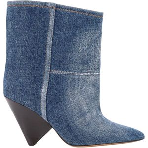 Isabel Marant, Schoenen, Dames, Blauw, 36 EU, Denim, Blauwe Denim Enkellaarsjes Kegelhak