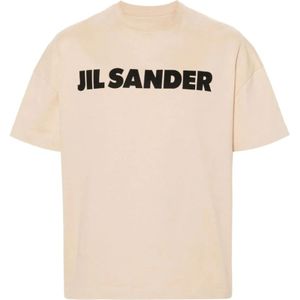 Jil Sander, Tops, Heren, Beige, XL, Katoen, Beige Katoenen T-shirt met Logo Print