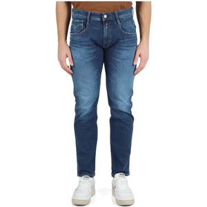 Replay, Slim Fit Bio Jeans met Vijf Zakken Blauw, Heren, Maat:W36