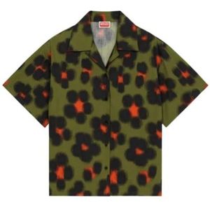 Kenzo, Elegante korte mouwen luipaardprint shirt Groen, Dames, Maat:M