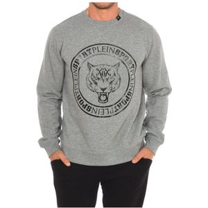 Plein Sport, Sweatshirts & Hoodies, Heren, Grijs, M, Katoen, Ronde Hals Sweatshirt met Merkprint