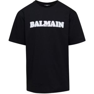 Balmain, Tops, Heren, Zwart, M, Katoen, Retro Flock T-Shirt - Zwart