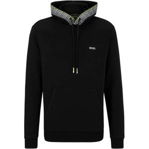 Hugo Boss, Regular Fit Katoenen Hoodie met Kangaroo Zak Zwart, Heren, Maat:S