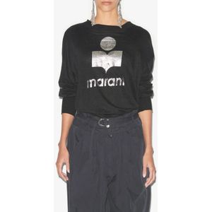 Isabel Marant Étoile, Tops, Dames, Zwart, S, Linnen, Zwart linnen longsleeve logoshirt