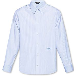 Versace, Overhemden, Heren, Blauw, S, Katoen, Gestreept shirt