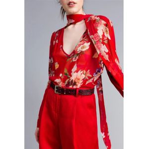 Twinset, Blouses & Shirts, Dames, Rood, M, Bloemen V-hals Top met Strik