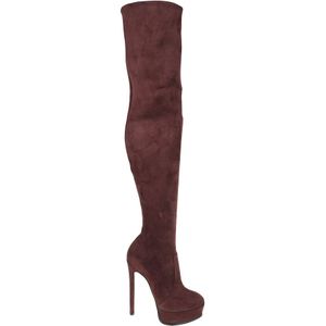 Casadei, Schoenen, Dames, Bruin, 35 EU, Leer, Zwarte Stretch Hoge Hak Laars