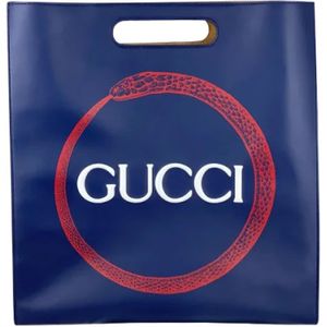 Gucci Vintage, Pre-owned, Dames, Blauw, ONE Size, Leer, Luxe Rode Slangenleren Tote Tas
