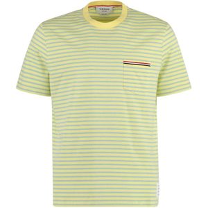 Thom Browne, Tops, Heren, Geel, L, Katoen, Gestreept katoenen T-shirt met driekleurig detail