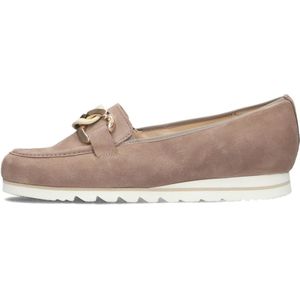 Hassia, Schoenen, Dames, Beige, 37 EU, Suède, Bruin Suède Instappers met Kettingdetail