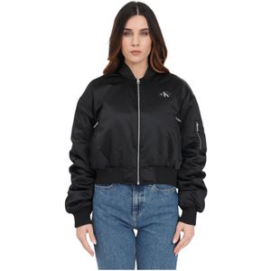 Calvin Klein Jeans, Zwarte jas met zakken Zwart, Dames, Maat:M