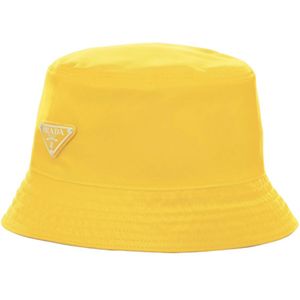 Prada, Accessoires, unisex, Geel, M, Nylon, Gele Nylon Bucket Hat Limited Edition