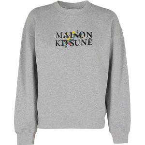 Maison Kitsuné, Sweatshirts & Hoodies, Dames, Grijs, L, Bloemen Comfort Sweater