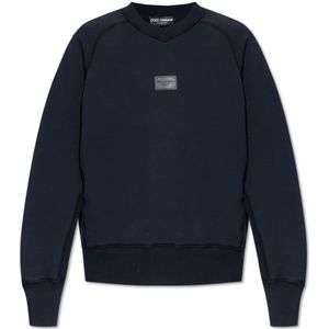 Dolce & Gabbana, Sweatshirts & Hoodies, Heren, Blauw, M, Katoen, Sweatshirt met logo patch