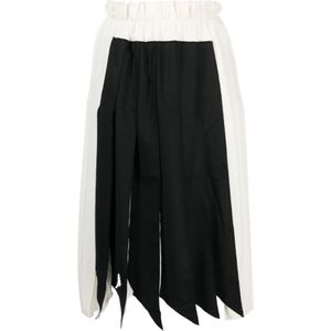 Victoria Beckham, Rokken, Dames, Veelkleurig, M, Zwart/Wit Zijden Kaskade-Plooi Midi Rok