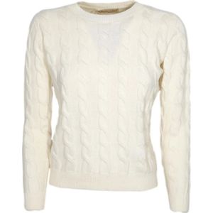 Cashmere Company, Italiaans Gemaakt Cashmere en Wol Gevlochten Crewneck Trui Wit, Dames, Maat:XS