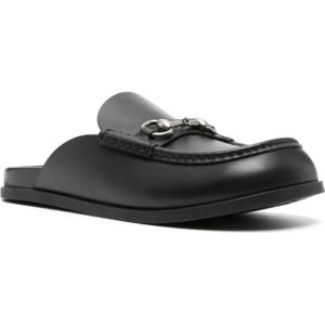 Gucci, Schoenen, Heren, Zwart, 42 EU, Leer, Zwarte Horsebit Mules Slip-On Stijl